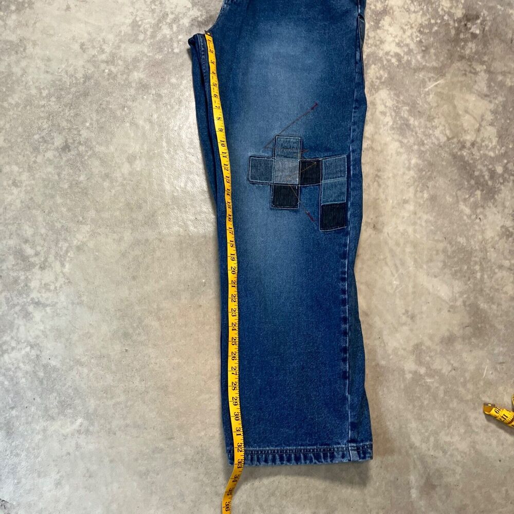 PACO Jeans Mens 36x33 Blue Spellout Patch Wide Leg Baggy Skate Y2K Denim - Picture 4 of 9